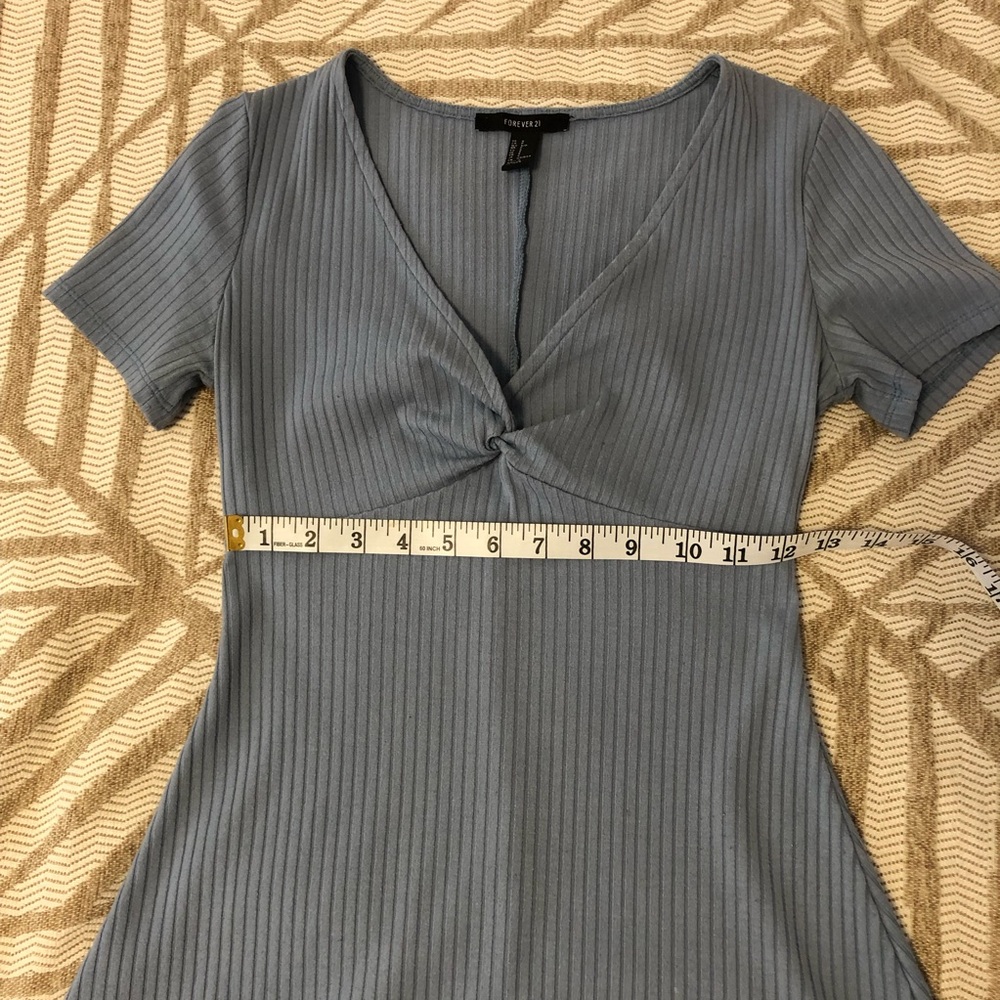 Forever 21 Light Blue Ribbed Twist-Front Mini Dress - Picture 6 of 10